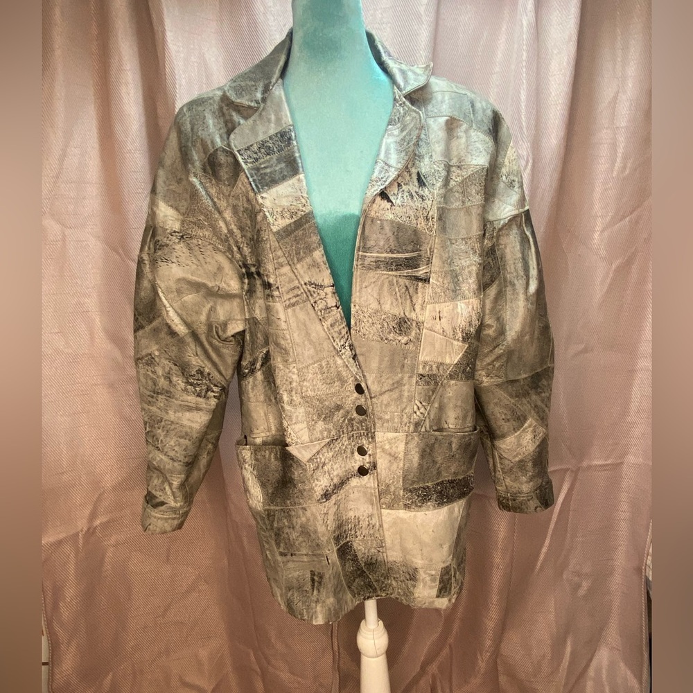 Bloomies: vintage 80s grey patchwork leather jacket